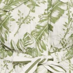Pre Owned Zimmermann White/Green Leaf Print Linen Empire Playsuit M