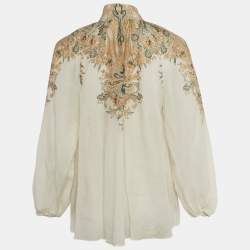 Pre Owned Zimmermann Off White Paisley Print Ramie Long Sleeve Shirt M