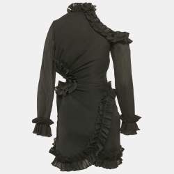 Pre Owned Zimmermann Black Plisse Ruffled Cut-Out Mini Dress XS