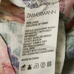 Pre Owned Zimmermann White Floral Print Linen Tie-Up Strap Detail Belted Allia Mini Dress XS