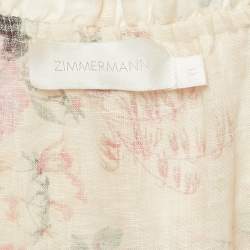 Pre Owned Zimmermann Beige Floral Print Off-Shoulder Ruffled Mini Dress XS