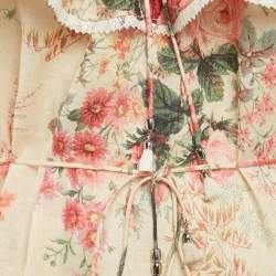 Pre Owned Zimmermann Beige Floral Print Off-Shoulder Ruffled Mini Dress XS