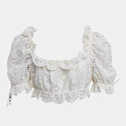 Pre Owned Zimmermann White Broderie Anglaise Cotton Crop Top S
