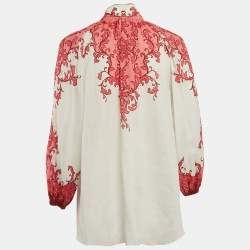 Pre Owned Zimmermann White/Pink Printed Ramie Nina Billow Blouse M