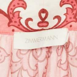 Pre Owned Zimmermann White/Pink Printed Ramie Nina Billow Blouse M