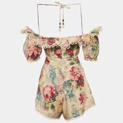 Zimmermann Beige Floral Print Linen Blend Skirt and Top Set S/M