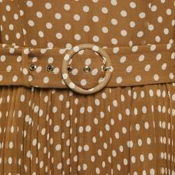 Zimmermann Brown Polka Dot Print Crepe Pleated Long Dress L