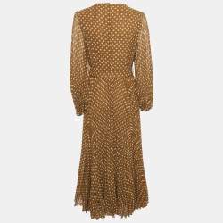 Zimmermann Brown Polka Dot Print Crepe Pleated Long Dress L