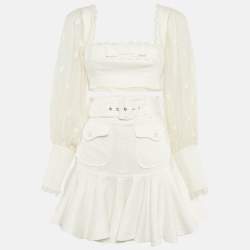 Zimmermann White Linen Lace Insert Top and Skirt Set S