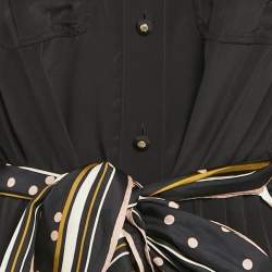 مملوكة مسبقًا Zimmermann Black Silk Blend Belted Button Front Midi Dress M