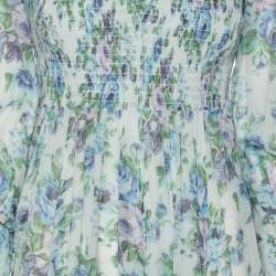 Pre Owned Zimmermann Multicolor Floral Print Silk Shirred Dress XS