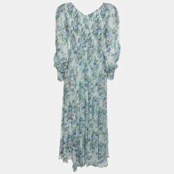 Pre Owned Zimmermann Multicolor Floral Print Silk Shirred Dress XS
