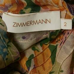 Pre Owned Zimmermann Beige Floral Crepe Print Pintuck Detail Short Dress M