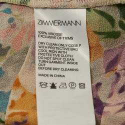 Pre Owned Zimmermann Beige Floral Crepe Print Pintuck Detail Short Dress M