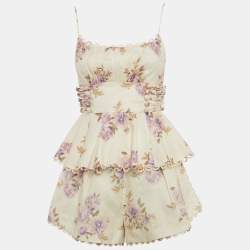 Zimmermann Beige Floral Print Linen Shorts and Top Set XS
