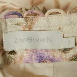 Zimmermann Beige Floral Print Linen Shorts and Top Set XS