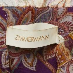 Pre Owned Zimmermann Purple Paisley Print Silk Ladybeetle Ruffled Mini Dress M
