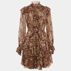 Pre Owned Zimmermann Purple Paisley Print Silk Ladybeetle Ruffled Mini Dress M