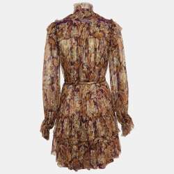 Pre Owned Zimmermann Purple Paisley Print Silk Ladybeetle Ruffled Mini Dress M