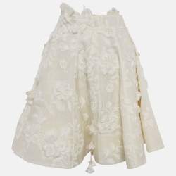 Zimmermann White Floral Applique Linen Blend Postcard Skirt S