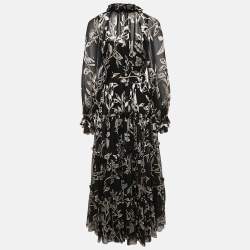 Pre Owned Zimmermann Black Silk Blend Jacquard Tiered Ladybeetle Swing Maxi Dress XS