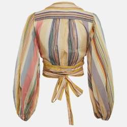 Pre Owned Zimmermann Yellow Striped Cotton Wrap Crop Top M