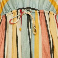 Zimmermann Multicolor Striped Linen Tiered Cassia Maxi Dress S