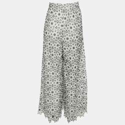 Pre Owned Zimmermann Black/White Empire Guipure Lace Wide Leg Pants L
