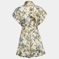 Pre Owned Zimmermann Beige Floral Print Linen Belted Playsuit M