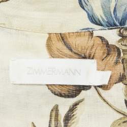 Pre Owned Zimmermann Beige Floral Print Linen Belted Playsuit M