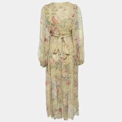 Pre Owned فستان ماكسي لف حريري بأزهار صفراء من زيمر مان مقاس متوسط