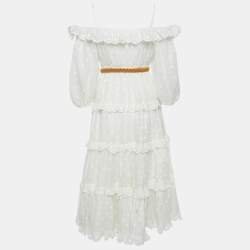 Zimmermann White Polka Dot Ramie Tiered Midi Dress M