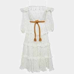 Zimmermann White Polka Dot Ramie Tiered Midi Dress M