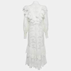 Zimmermann White Wave Lace Linen Tiered Midi Dress M