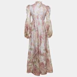 Pre Owned Zimmermann Pink Botanica Butterfly Linen Blend Maxi Dress M