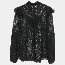 Zimmermann Black Lace Pleated High Neck Blouse M
