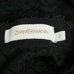 Zimmermann Black Lace Pleated High Neck Blouse M
