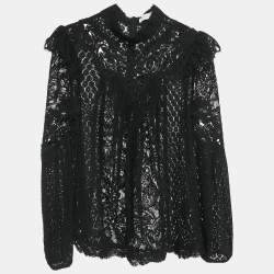 Zimmermann Black Lace Pleated High Neck Blouse M