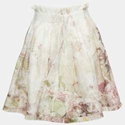 Pre Owned Zimmermann Multicolor Floral Print Linen Blend Raw Edge Detail Short Skirt S
