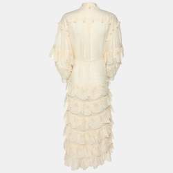 Zimmermann Cream Ramie Lyre Trim Midi Dress XS