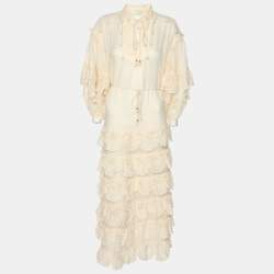 Zimmermann Cream Ramie Lyre Trim Midi Dress XS