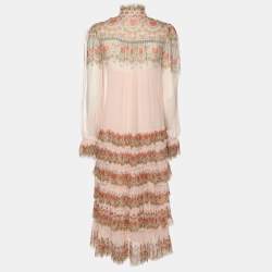 Pre Owned Zimmerman Multicolor Silk Kaleidoscope Tiered Frill Midi Dress XS