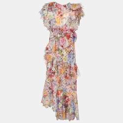مملوكة مسبقًا Zimmermann Multicolor Floral Print Laser-Cut Gauze Frilled Prima Gown S