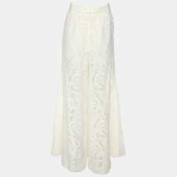 Pre Owned Zimmermann White Lace Wonderland Wide Leg Pants XS