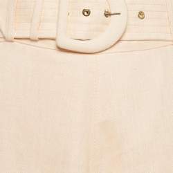 Pre Owned Zimmermann Peach Pink Linen Belted Maxi Skirt L