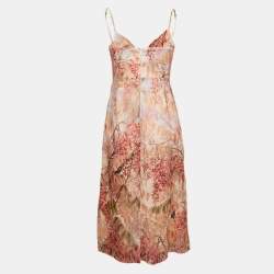 Pre Owned Zimmermann Pink Floral Print Organza Silk Midi Dress M