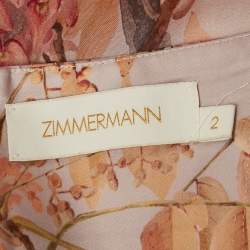 Pre Owned Zimmermann Pink Floral Print Organza Silk Midi Dress M