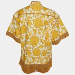 Zimmermann Yellow Floral Print Cotton Postcard Fringed Shirt S
