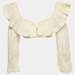 Pre Owned Zimmermann White Crepe Ruffled The Lovestruck Crop Top L