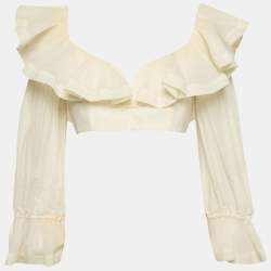 Pre Owned Zimmermann White Crepe Ruffled The Lovestruck Crop Top L